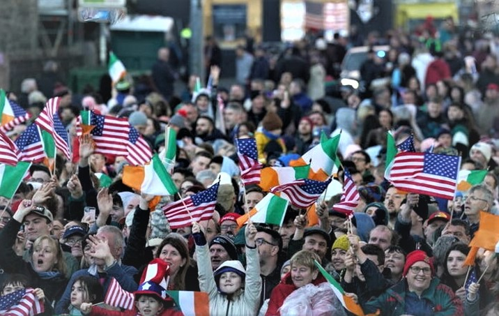 Crowd in Ballina Co Mayo Ireland to greet President Joe Biden 2023 irishpubs.com