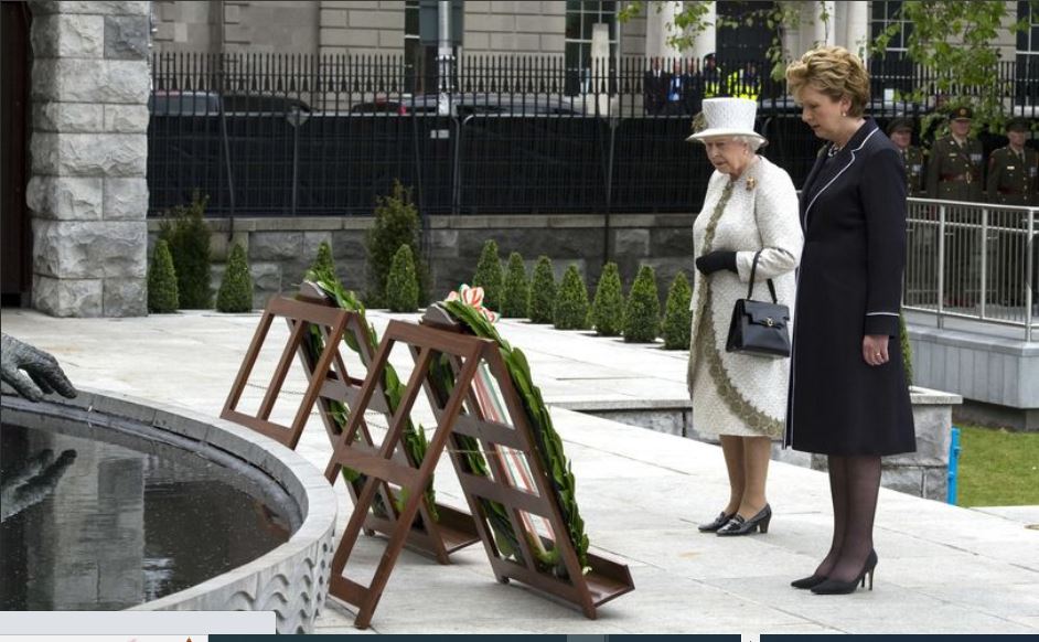 Queen Elizabeth 11  with Irish President Mary Mc Aleese  at the wreath laying cermony in the Garden of  Rememberance in Dublin